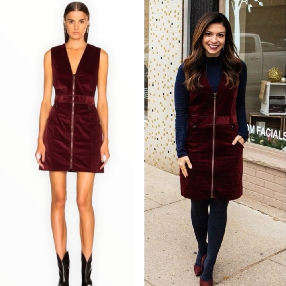 Veronica beard Orial Burgundy corduroy Sleeveless zip front mini Dress - Picture 4 of 9